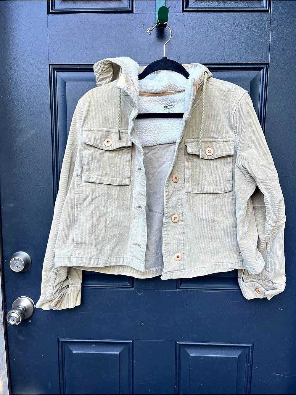 Rhythm Corduroy Sherpa Lined Hooded Jacket Cream small